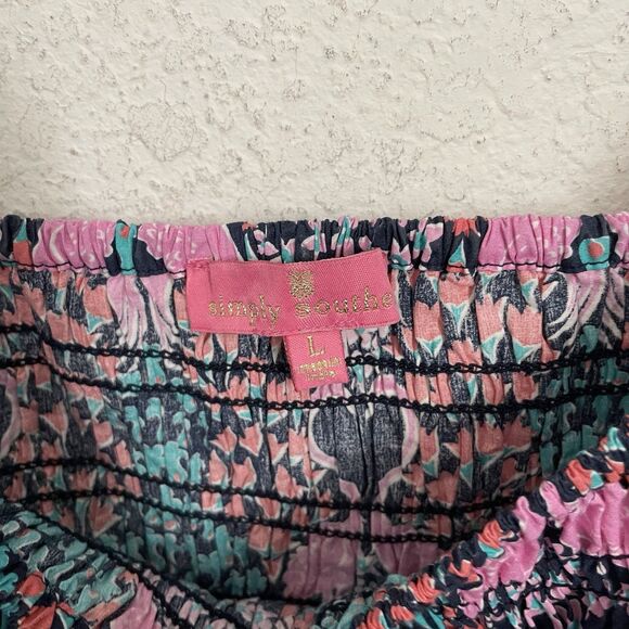 Simply Southern Smocked Dress Womens Large Pink Flamingos Floral Puff Sleeve - Picture 8 of 9